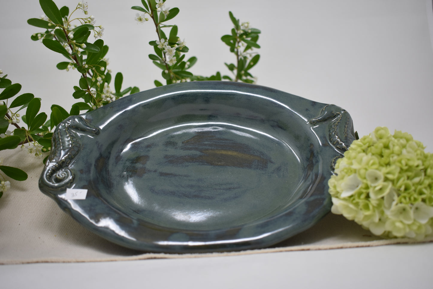Green With Blue Tint Seahorse Platter