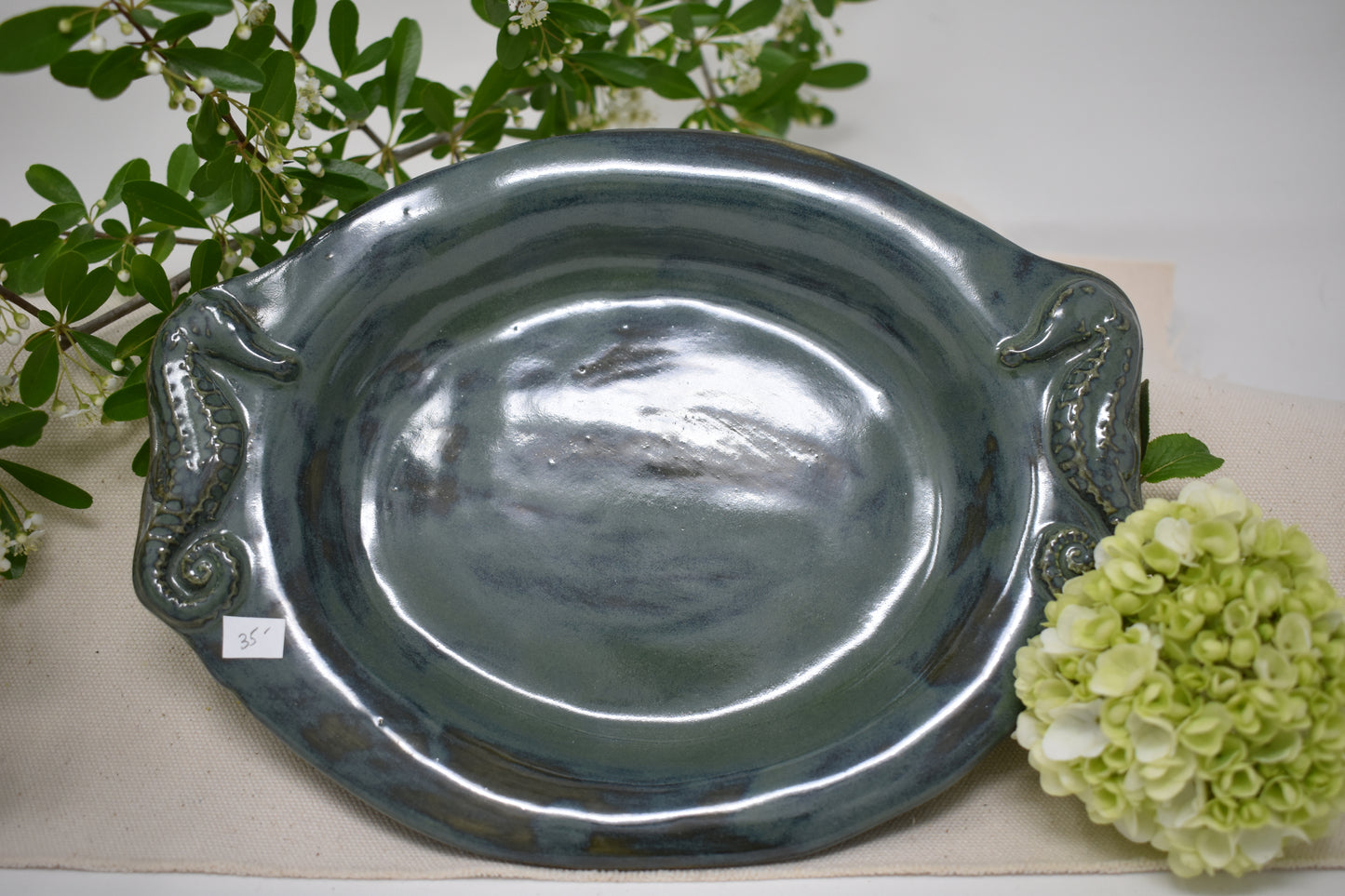 Green With Blue Tint Seahorse Platter